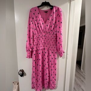 AFRM size L pink smocked waist v neck dress